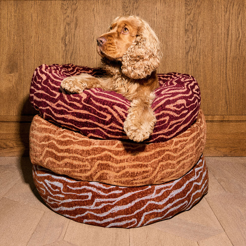 DOGGUO - Ethnic ronde hondenmand - Brown/Blue