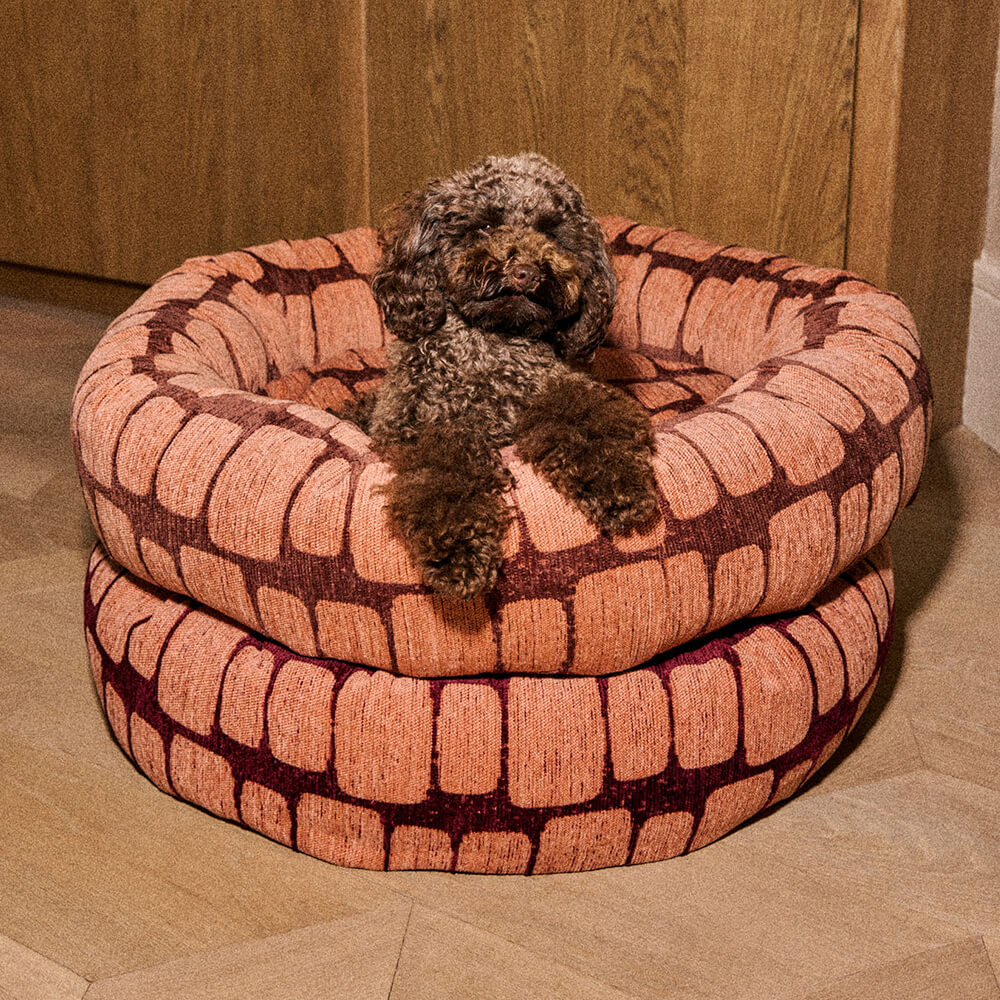 DOGGUO - Ethnic ronde hondenmand - Beige/Peach