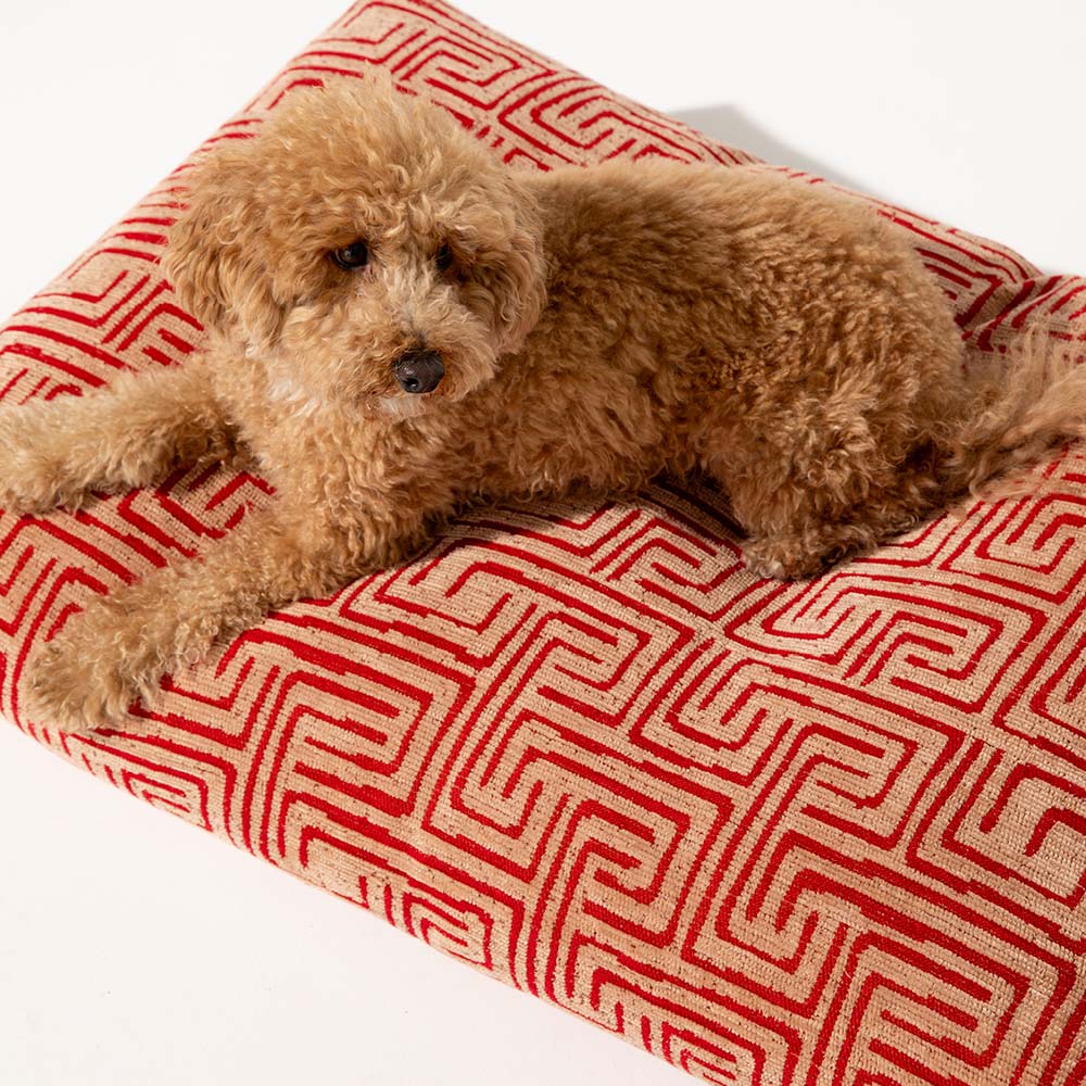 DOGGUO - Maze Dog Bed - Mocha/Red