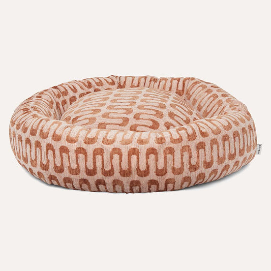 DOGGUO - Retro Wave Round Dog Bed - Brown/Beige