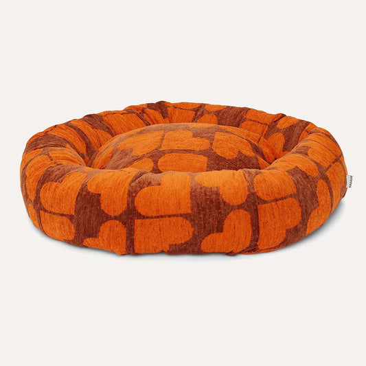 DOGGUO - Heart Round Dog Bed - Brown/Orange