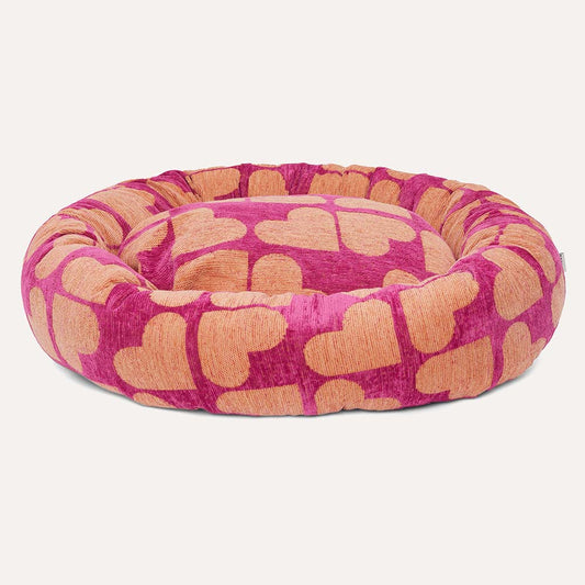 DOGGUO - Heart Round Dog Bed - Magenta/Apricot