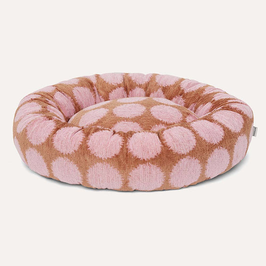 DOGGUO - Dot Round Dog Bed - Mocha/Pink