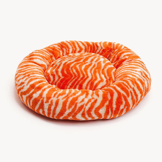 DOGGUO - Zebra Round Dog Bed - Beige / Orange