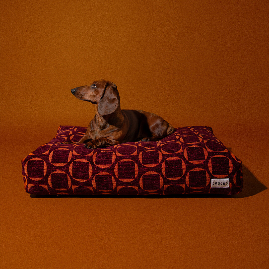 DOGGUO - Retro hondenmand - Bordeaux/Oranje