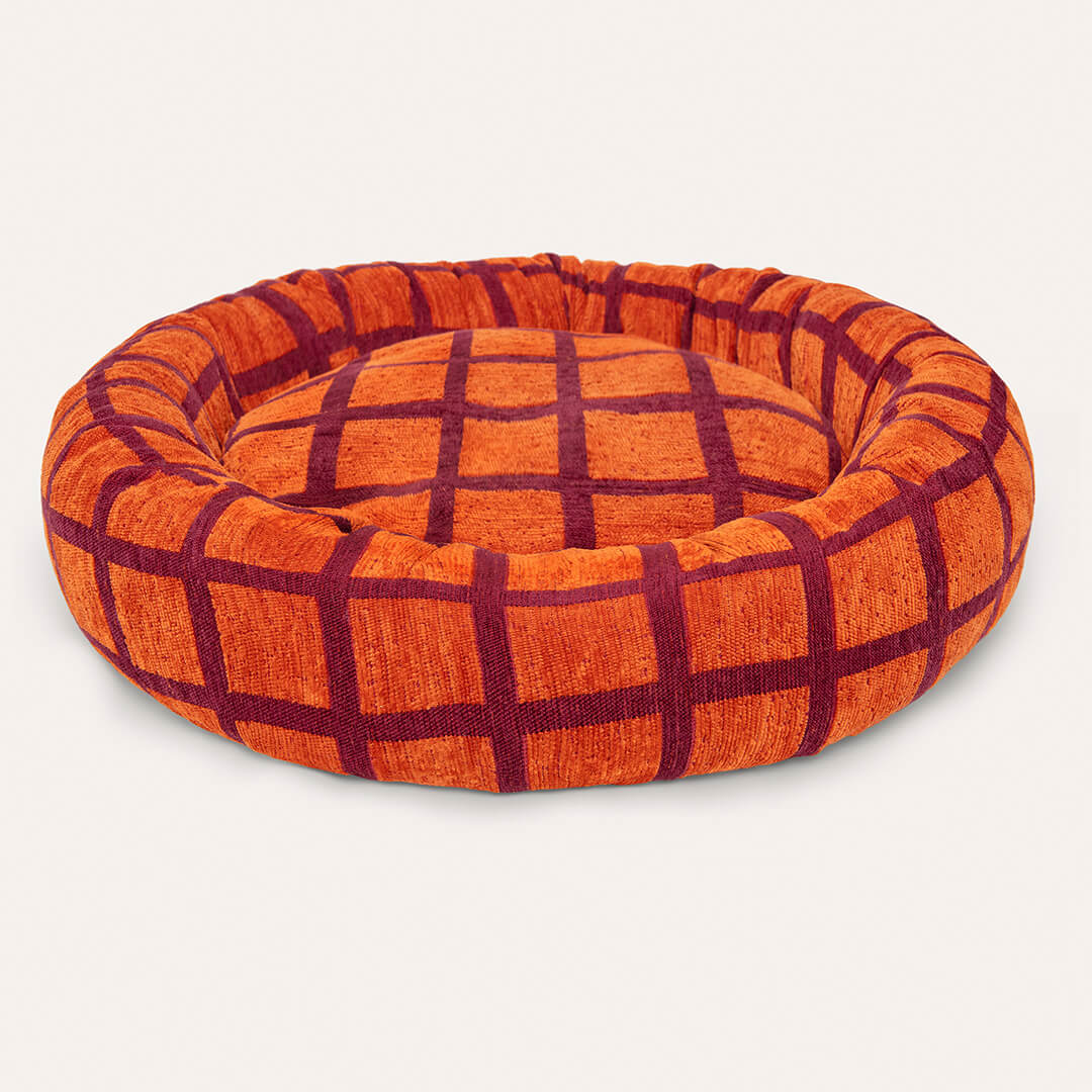 DOGGUO - Check ronde hondenmand - Oranje/Bordeaux