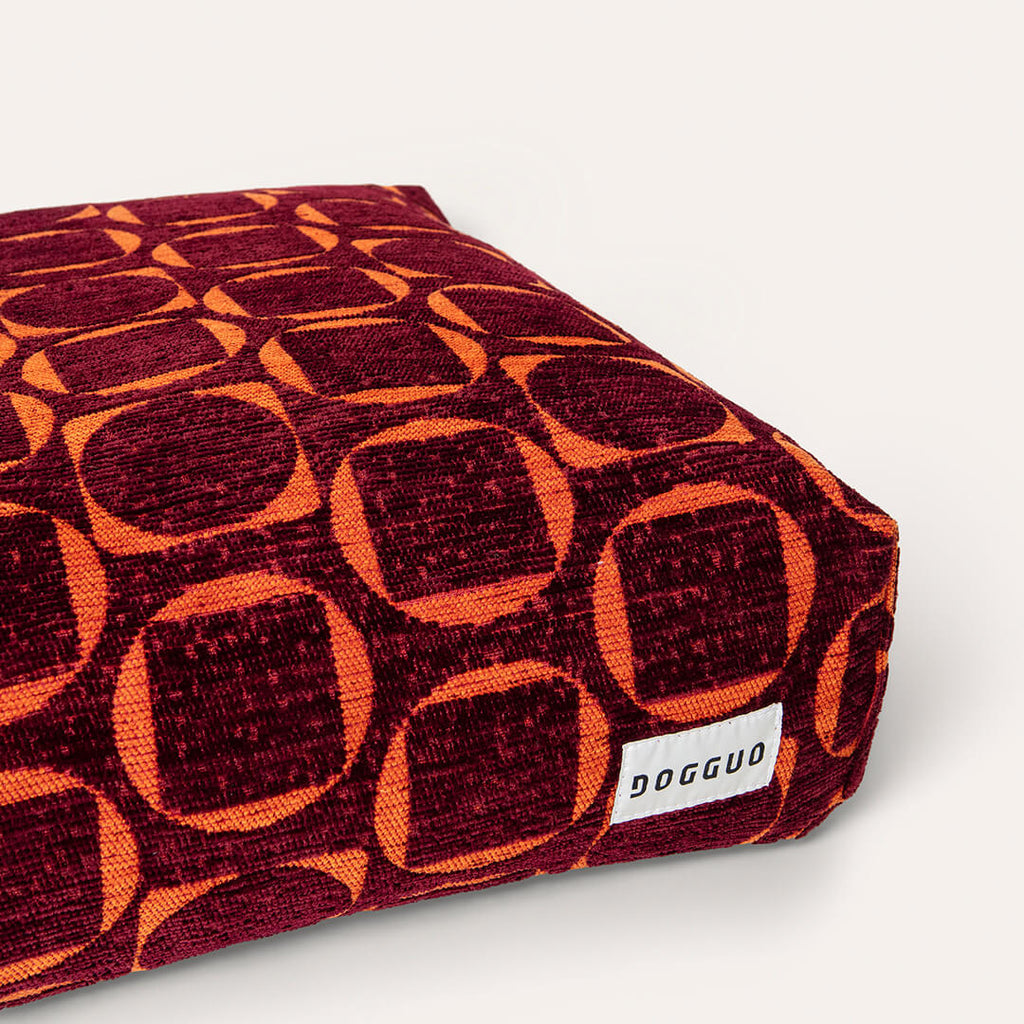 DOGGUO - Retro hondenmand - Bordeaux/Oranje