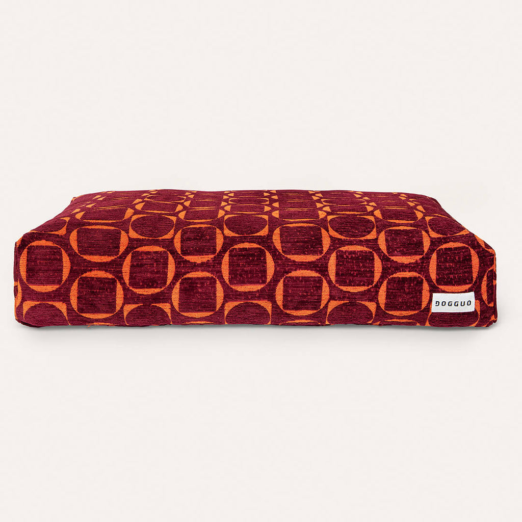 DOGGUO - Retro hondenmand - Bordeaux/Oranje