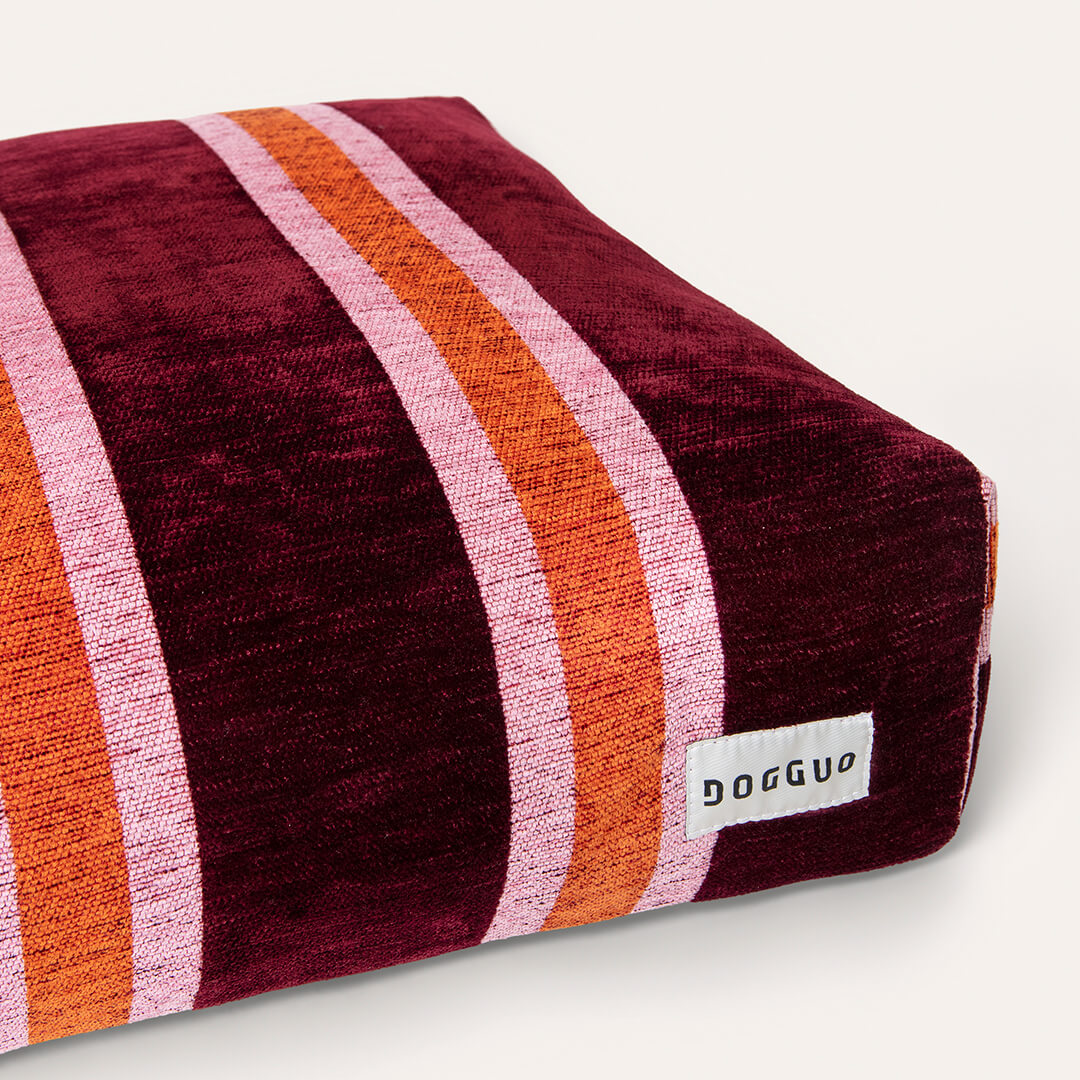 DOGGUO - Streep hondenmand - Bordeaux/Oranje/Roze