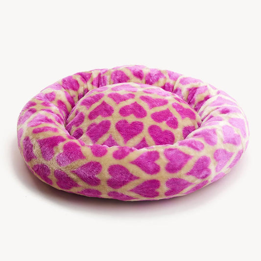 DOGGUO - Heart Round Dog Bed - Beige / Pink
