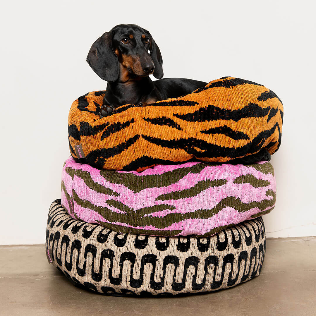 DOGGUO - Zebra Round Dog Bed - Pink / Green