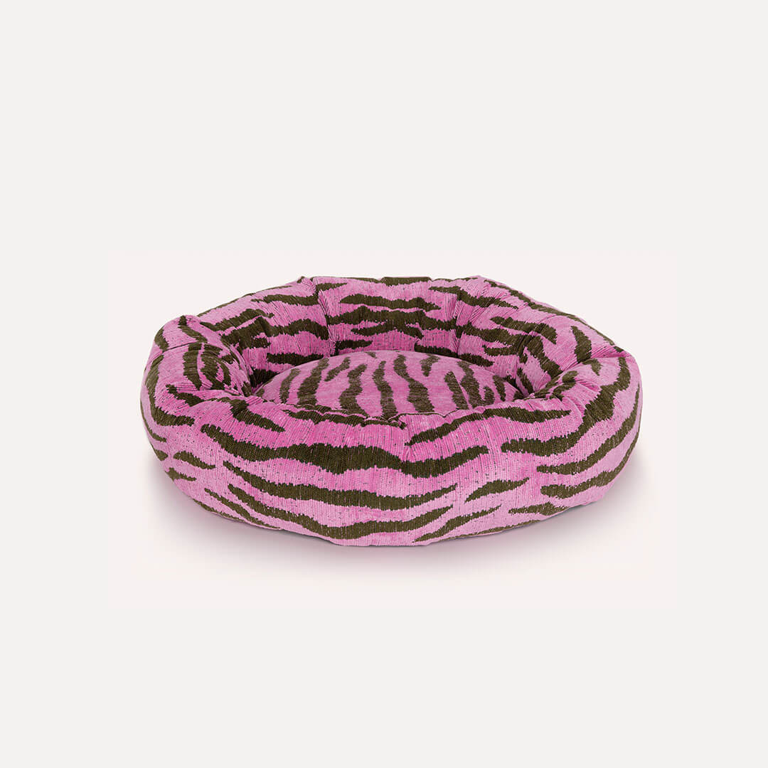 DOGGUO - Zebra Round Dog Bed - Pink / Green