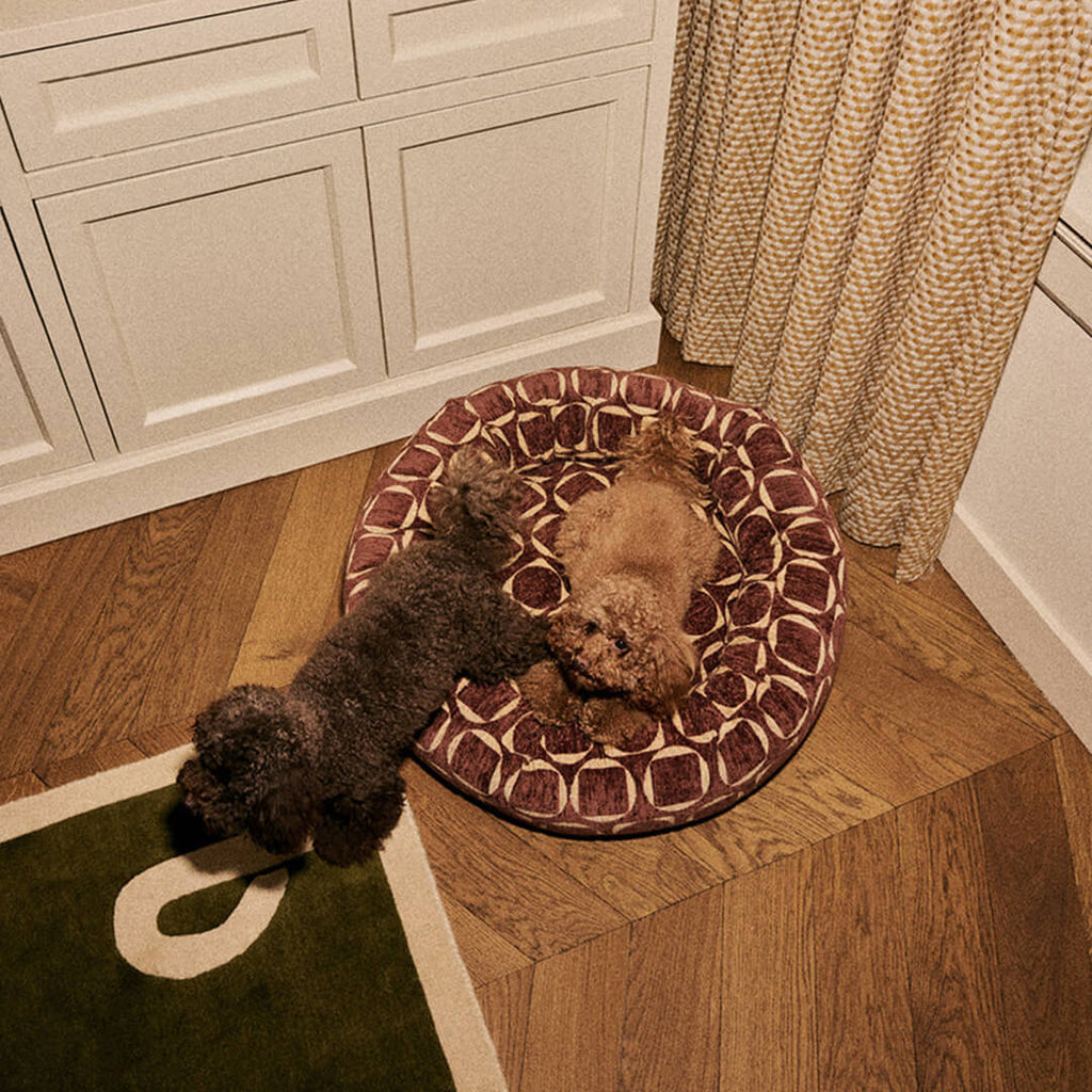 DOGGUO - Retro ronde hondenmand - Bruin/Geel