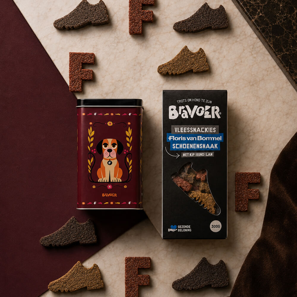 BRAVOER x Floris van Bommel Hondensnackies in bewaarblik
